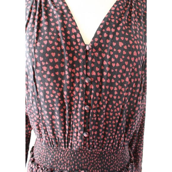 Rails Jasmine Enamored Heart Print Smocked Long Sleeve Dress Sz S Tiered V Neck - Picture 6 of 7